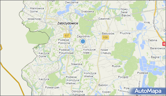 mapa Kończyce Małe, Kończyce Małe na mapie Targeo